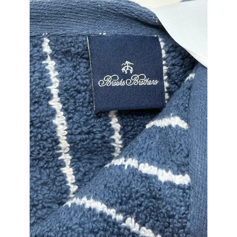 Brooks Brothers Blue White Striped Cotton Hand Towels Set 2 Measures 16x28